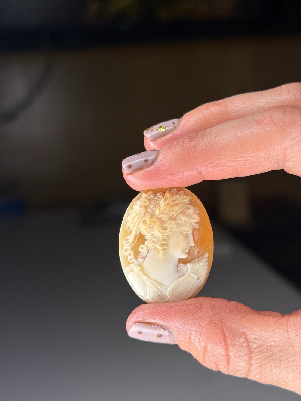 Vintage Hand Carved Shell Cameo Cabochon Classical Portrait Goddess
